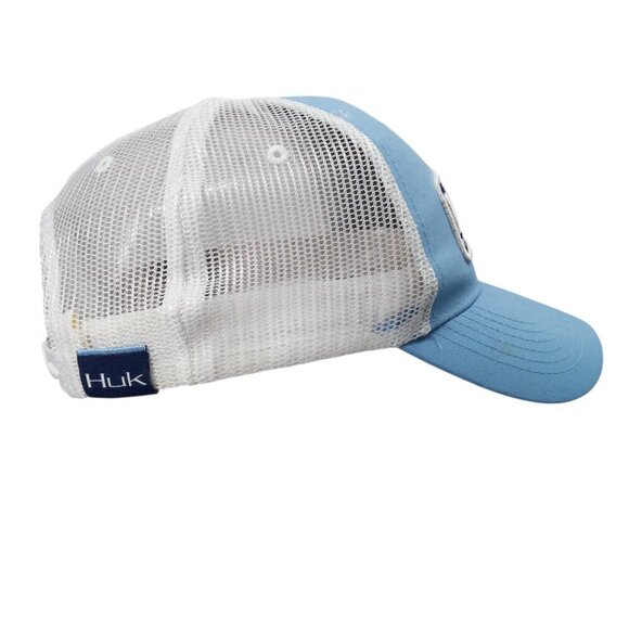 Huk  Blue Logo Snap Back Baseball Trucker Hat One Size Adjustable Fishing White - Picture 4 of 8
